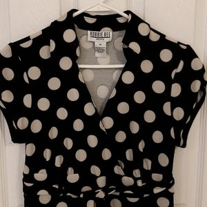 Collared black and white polka dot dress